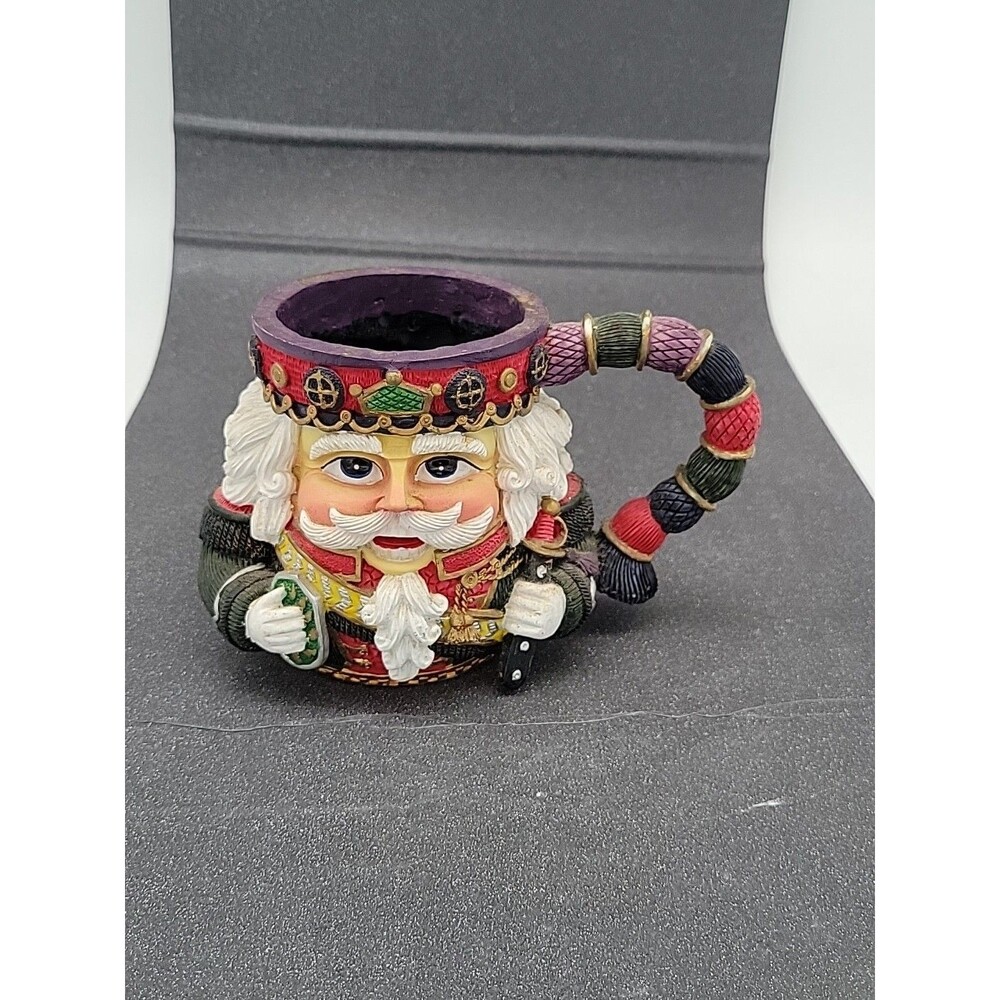 Vtg 3D Christmas Nutcracker Soldier Santa Mug purple Christmas Holiday Face Head